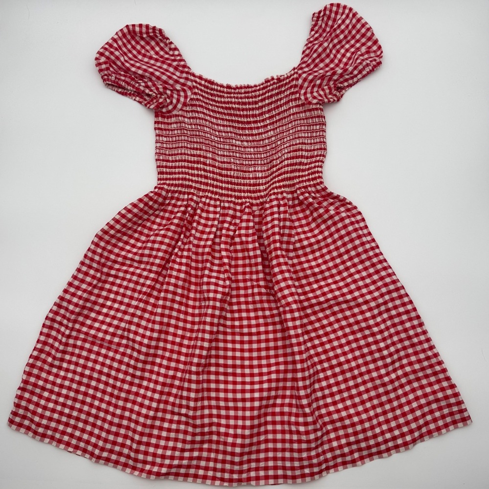 Vintage Sandy Shaw Red Gingham Smocked Puff Sleeve Mini Dress Cottagecore 70s